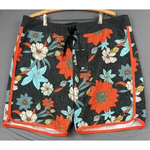 SurfCuz Board Shorts Mens 38 Black Floral Swim Trunks NWT Quick Dry Stretch